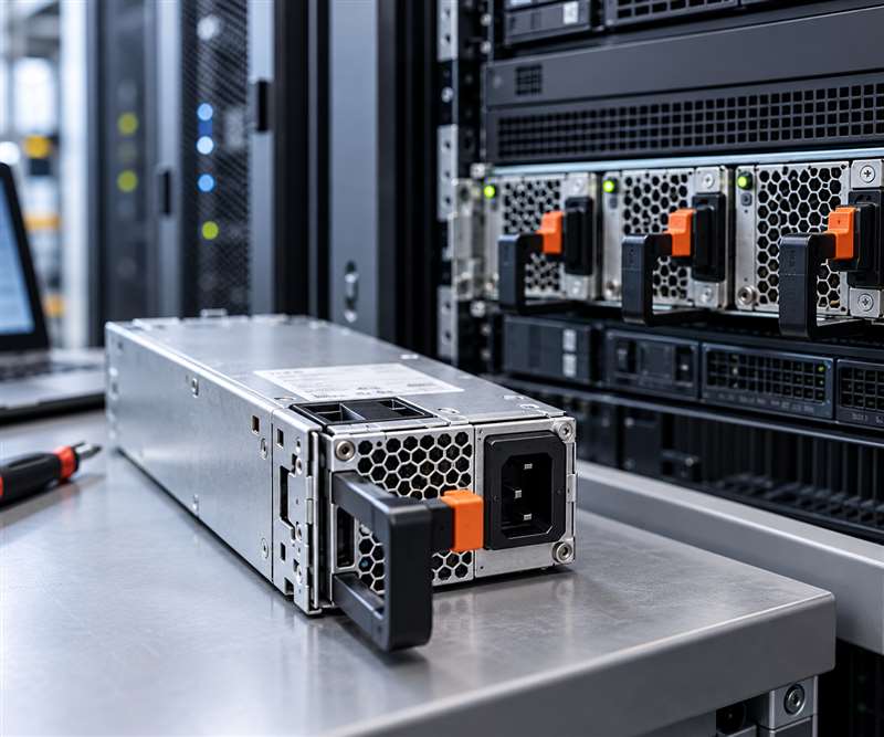 Hot-swap server power supply beside a server rack