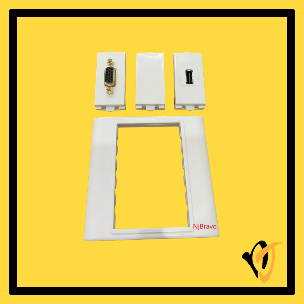 3 gang wall faceplate with VGA and USB modules